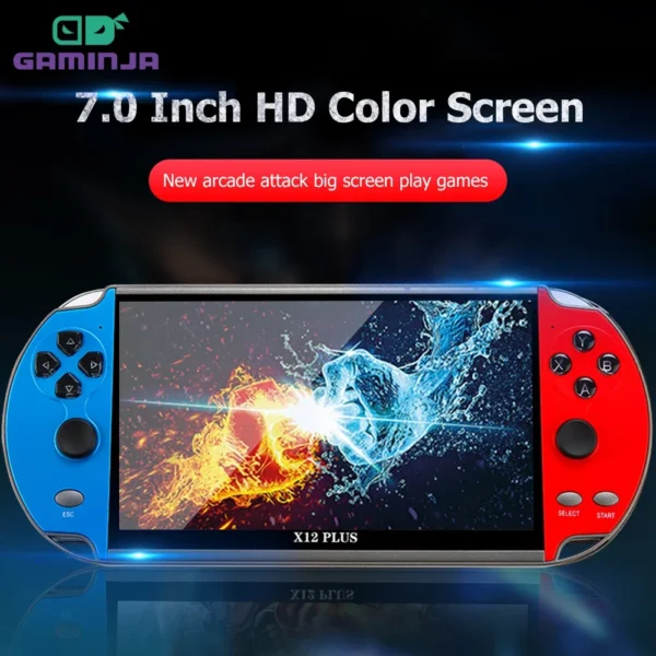 GAMINJA X12 Plus Handheld Game Console 7.1Inch Dual Joystick IPS Screen Video Game Player Built-in 32G TF Card For GBA GBC NES