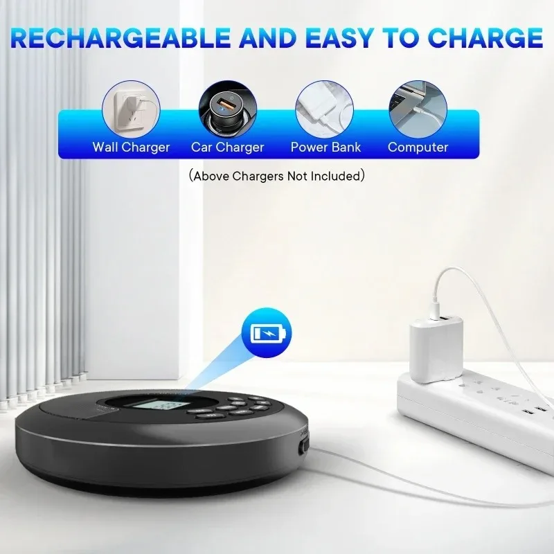 CD Player Bluetooth with Speaker Stereo and Headphones Rechargeable Discman Walkman USB MP3 Music U Disk Album Players