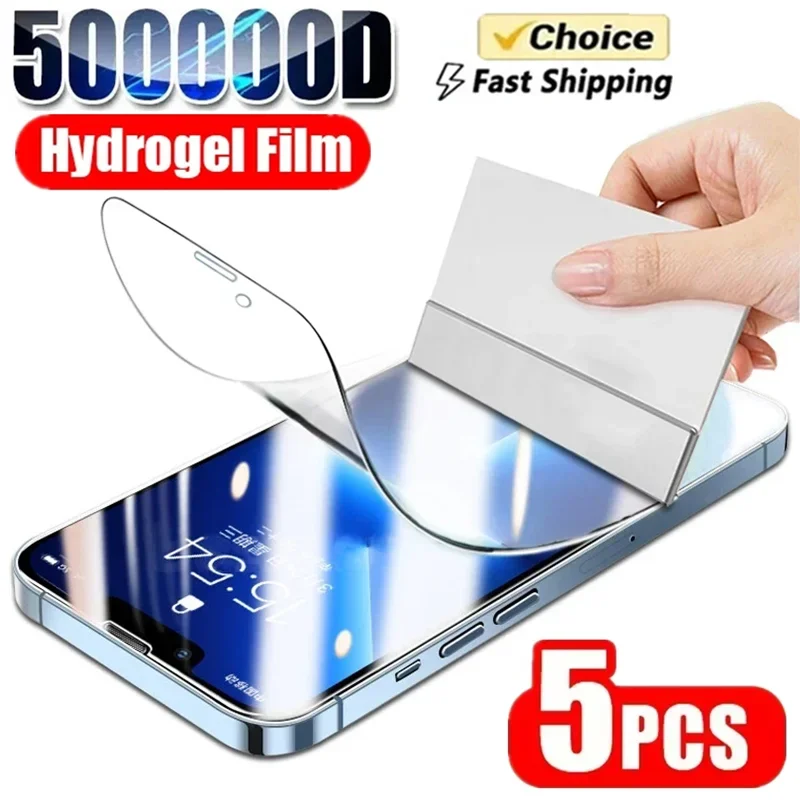 5Pcs Full Cover Hydrogel Film For iPhone 13 12 11 14 15 Pro Max Screen Protector For iPhone 16 PRO XR XS MAX 17 8 Plus Not Glass