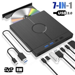 7 in 1 External Bluray Optical Drive for Laptop PC USB 3.0 Type-C BD DVD CD-RW Player Portable Burner with SD/TF Card Slot