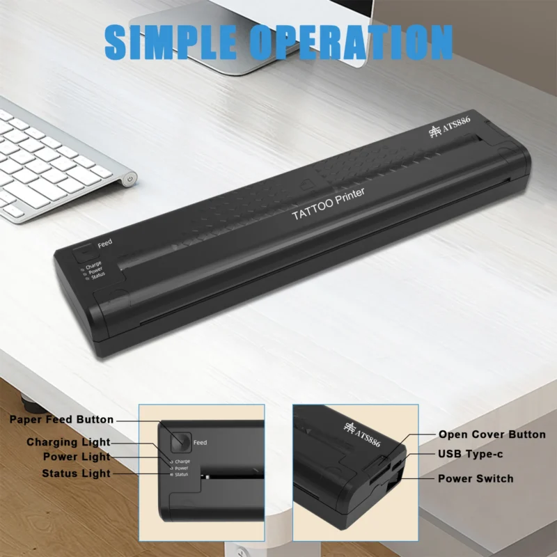 Tattoo Stencil Transfer Printer Machine ATS886 Tattoo Printer Portable Thermal Stencil Maker Line Photo Drawing Printing Copier