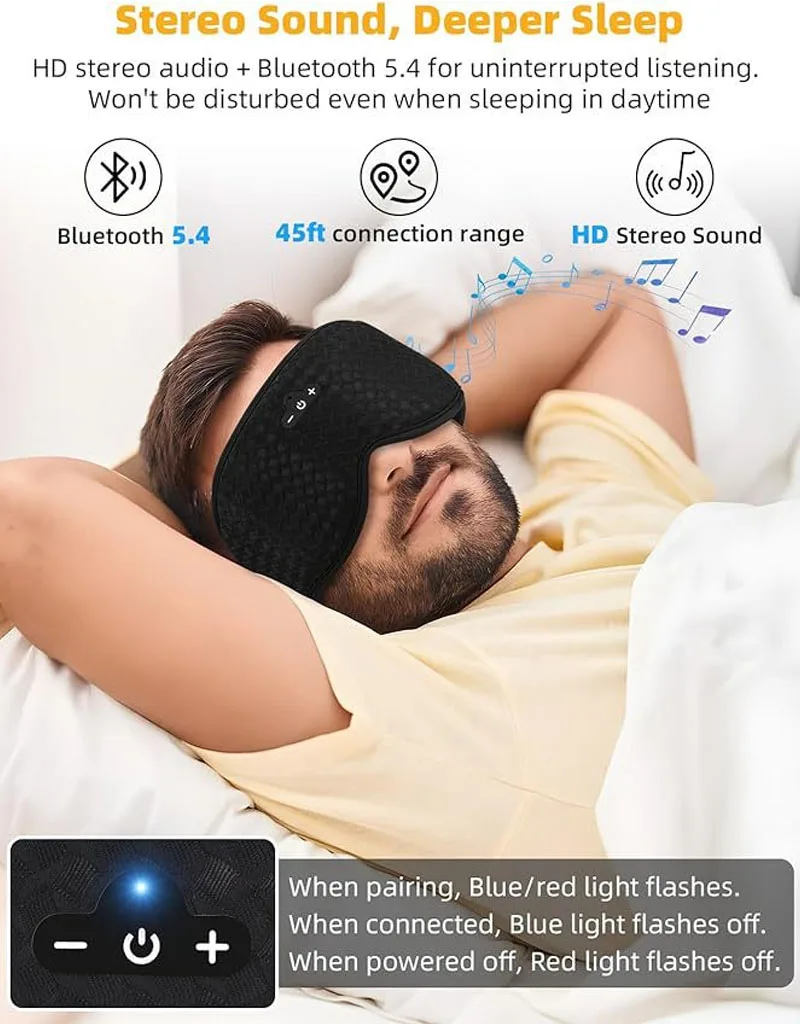 Bluetooth 3D Eye Mask Sleep Headphones Soft Cotton Blindfold Wireless Sleep Mask Speaker Microphone Comfortable Music Earphones
