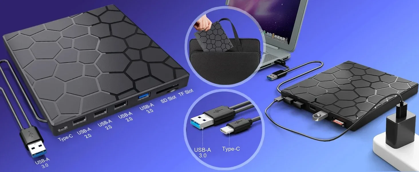 7 in 1 External CD/DVD Drive USB 3.0 Type C Portable DVD Player CD Burner External Disk Drive for Desktop Mac Windows Linux 10 kf Sd14f3843ba8340a18b588cda791e74acl