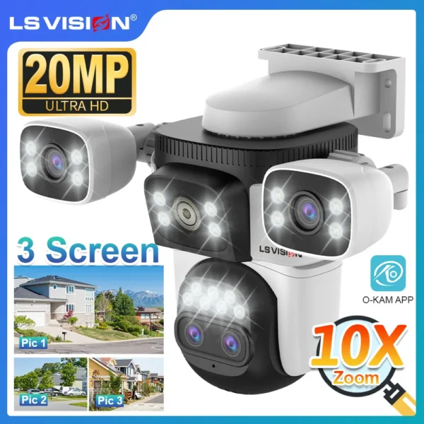 kf-Sd1a0a44610934fe4938dff039f7676c73 LS VISION 20MP Three Screens WiFi Security Camera Outdoor 10X Optical Zoom Four Lens Human Auto Tracking Waterproof CCTV Cameras