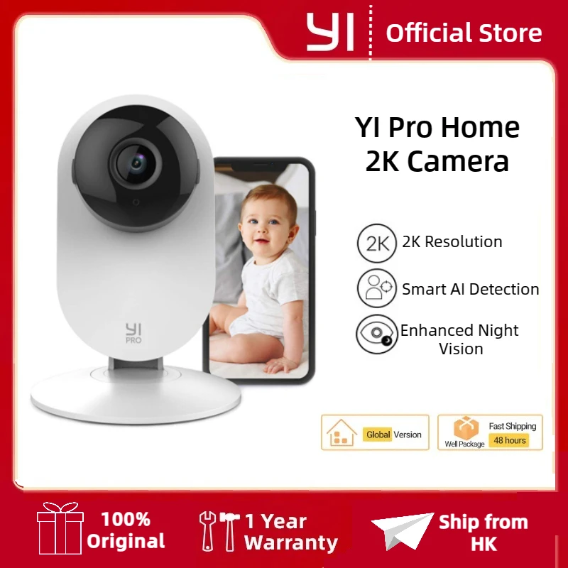 YI Pro Home 2K Wifi Surveillance Camera 3MP IP CCTV Smart Home Baby Pet Monitor Security Protection Compatible with Alexa