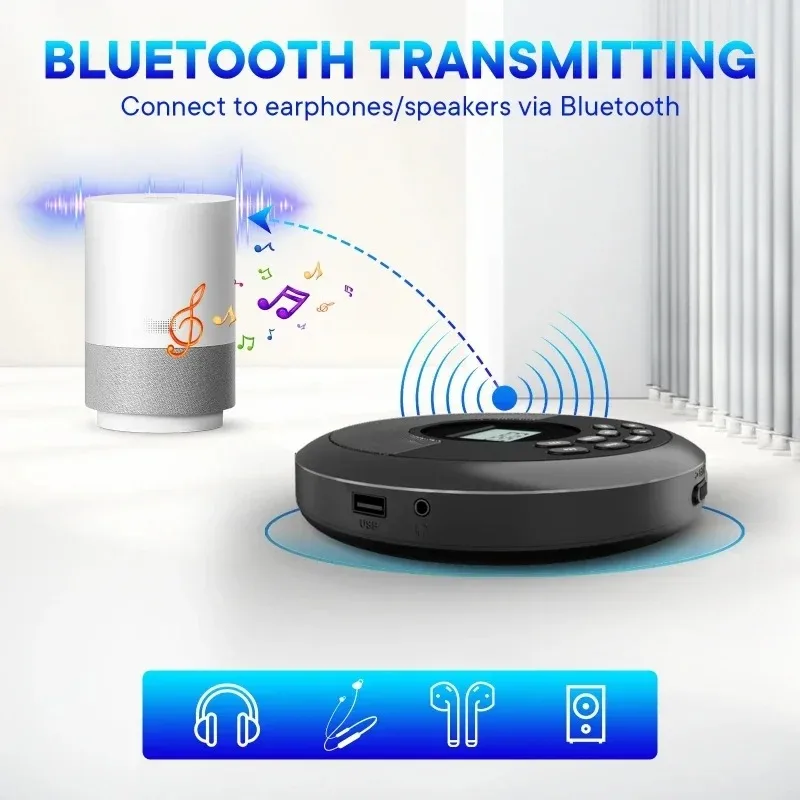 CD Player Bluetooth with Speaker Stereo and Headphones Rechargeable Discman Walkman USB MP3 Music U Disk Album Players