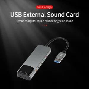 kf-Sdca0a9adc44e464b9a59383e46986fb9v 6-in-1 USB External Optical Sound Card Multifunction Audio Converter Adapter for Notebook Aluminium Sound Card