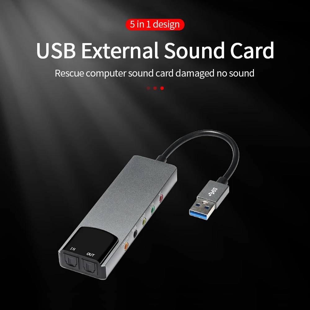 kf-Sdca0a9adc44e464b9a59383e46986fb9v 6-in-1 USB External Optical Sound Card Multifunction Audio Converter Adapter for Notebook Aluminium Sound Card