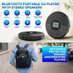 CD Player Bluetooth with Speaker Stereo and Headphones Rechargeable Discman Walkman USB MP3 Music U Disk Album Players