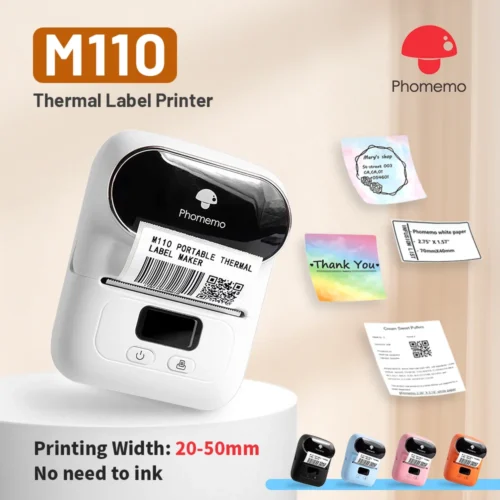 Phomemo M110 Mini Portable Thermal Printer Self-adhesive Label Printer For 3/5/10 rolss Stickers Label Maker Printer Without Ink