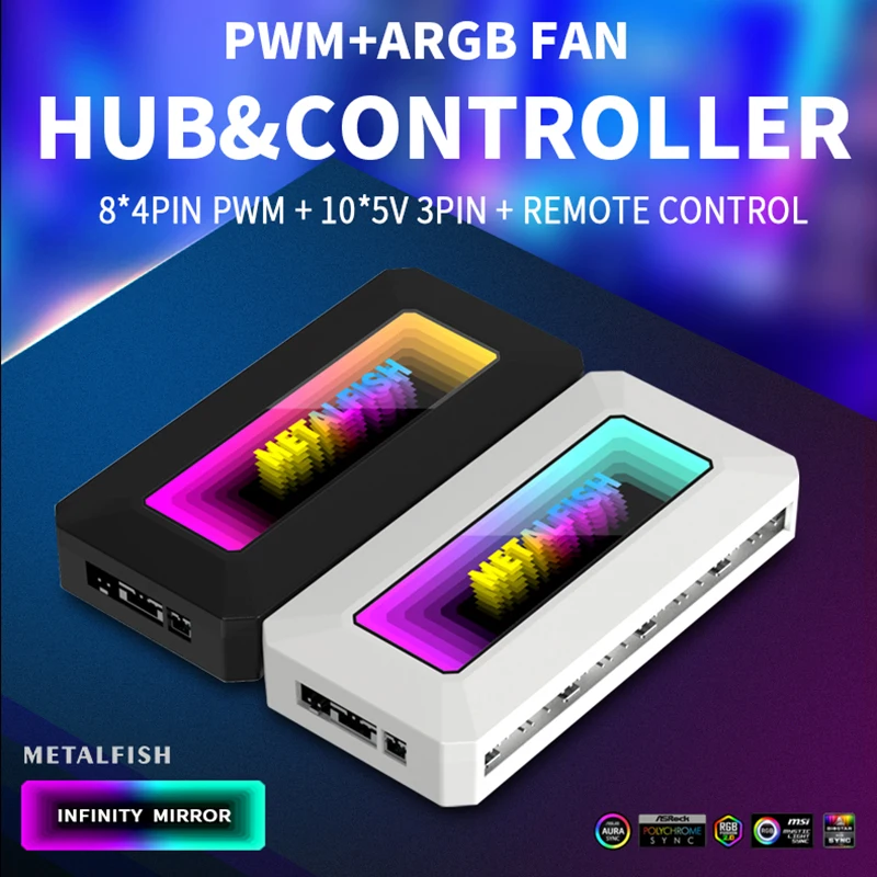 kf-Se47e542630ab441f892b068926294ad9v METALFISH ARGB Fan HUB Splitter With 4Pin PWM For Computer Cooling SYNC CPU Radiator 5V 3Pin LED Light Strip Remote Controller