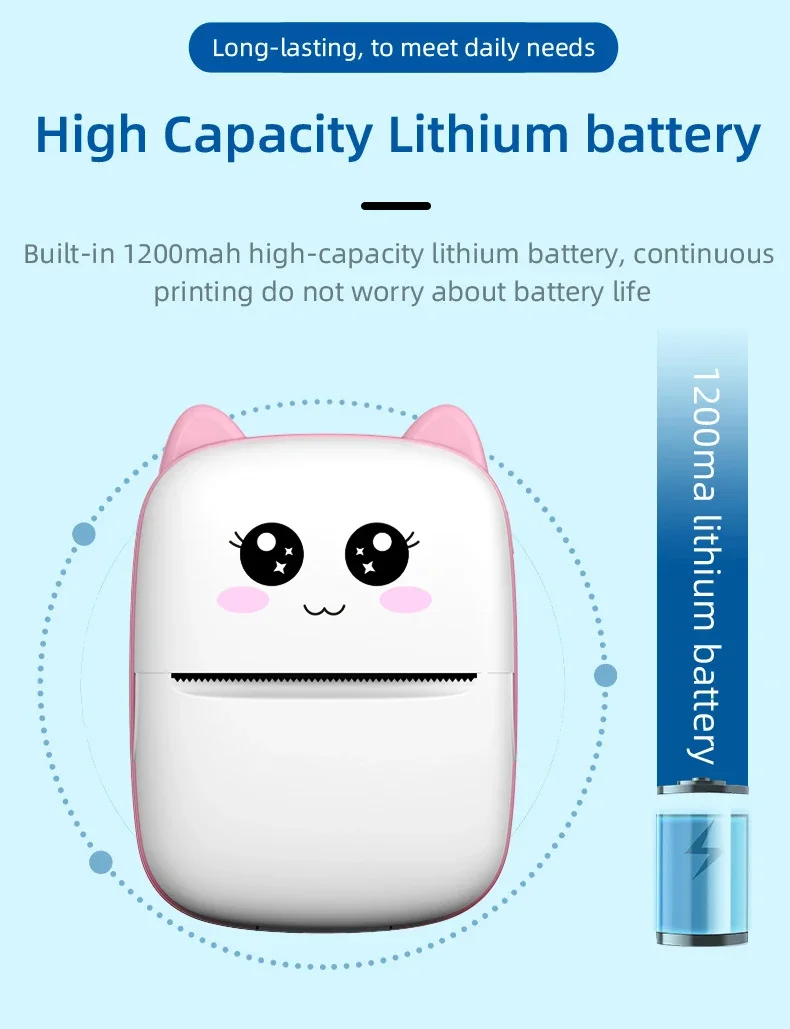 Portable thermal printer mini cat print photo pocket thermal label printer 58mm printing wireless Bluetooth Android iOS printers 7 kf Se690468a50de436f9a529bbf858ea856S