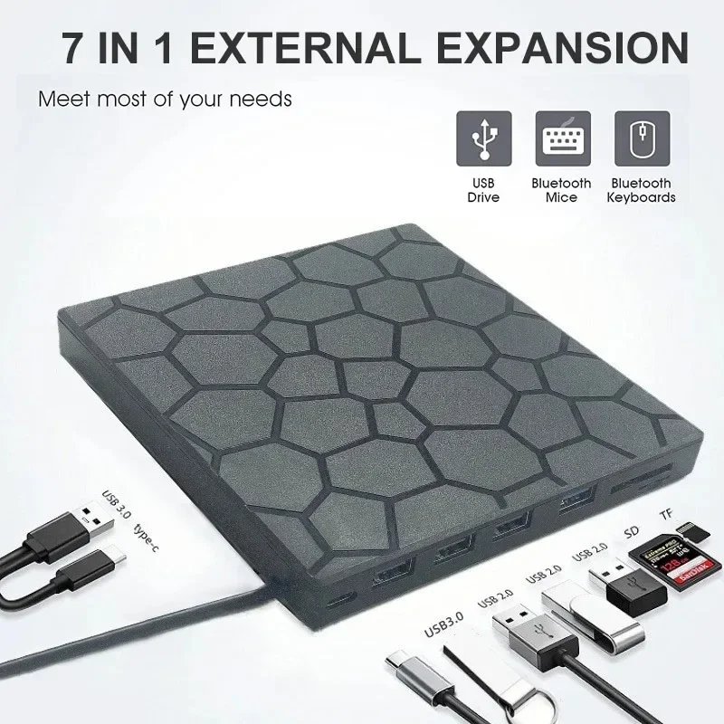 7 in 1 External CD/DVD Drive USB 3.0 Type C Portable DVD Player CD Burner External Disk Drive for Desktop Mac Windows Linux 4 kf Se91e50b628944b18875d234e065b4162o