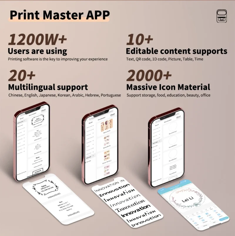 Phomemo M110 Mini Portable Thermal Printer Self-adhesive Label Printer For 3/5/10 rolss Stickers Label Maker Printer Without Ink