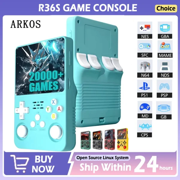 R36S Retro Handheld Video Game Console 3.5 Inch IPS Screen Storage 20000 Game Library Arkos Linux System Portable Pocket Player