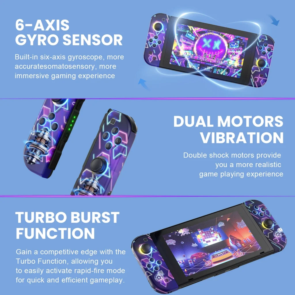 Gamepad For Nintendo Switch/OLED/Lite - RGB LED (L/R) Joypad , Turbo Dual Vibration Wireless Controller For NS Joycon