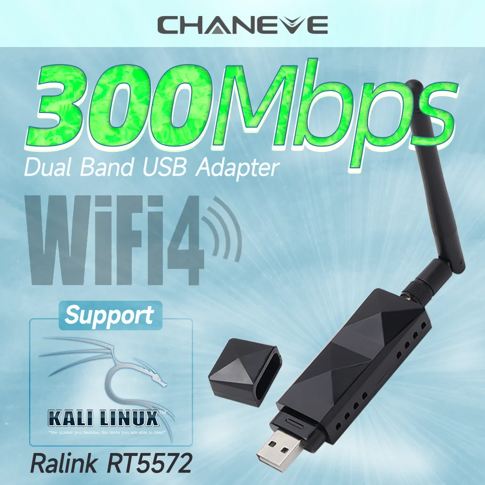 Kali Linux Wi-Fi Dongle RT5572 Chipset Dual Band 300Mbps Wireless USB WiFi Adapter Network Card With External High Gain Antenna 2 kf Sed145b0f9c5245a1914b0d8864a897edW