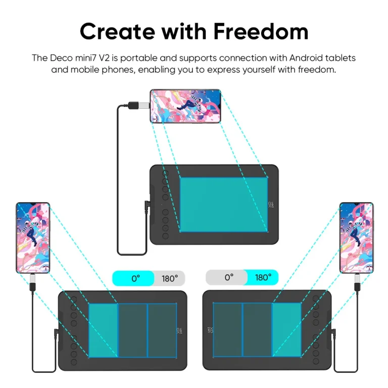 Drawing Tablet XPPen Pen Tablet Deco Mini7V2 with Tilt Function 8 Keys 16384 Levels Graphics Tablet for Android Mac Windows