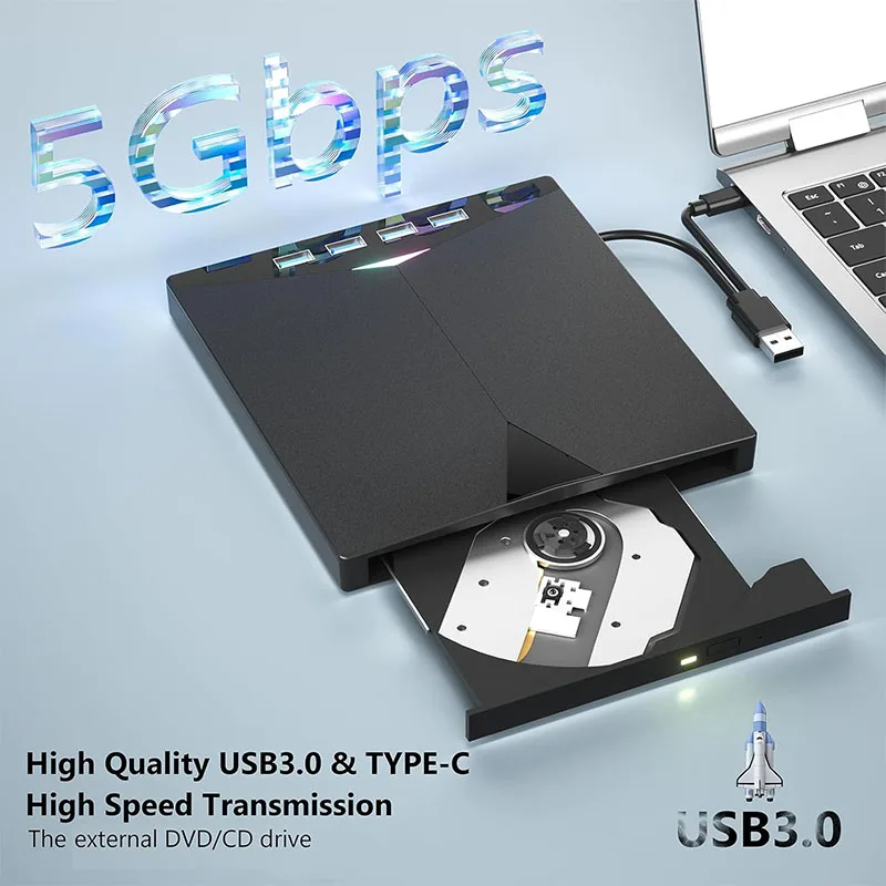kf-See35738f03fe4db2895e37a8e4a03602C 7-in-1 External CD/DVD Drive USB3.0 Type-C Portable CD DVD RW Player Reader Burner for Laptop PC Windows with SD TF Card Slots