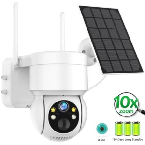 WiFi PTZ Camera Outdoor Wireless 10X Zoom Solar IP Camera 4MP Built-in Battery Video Surveillance Camera Long Time Standby iCsee