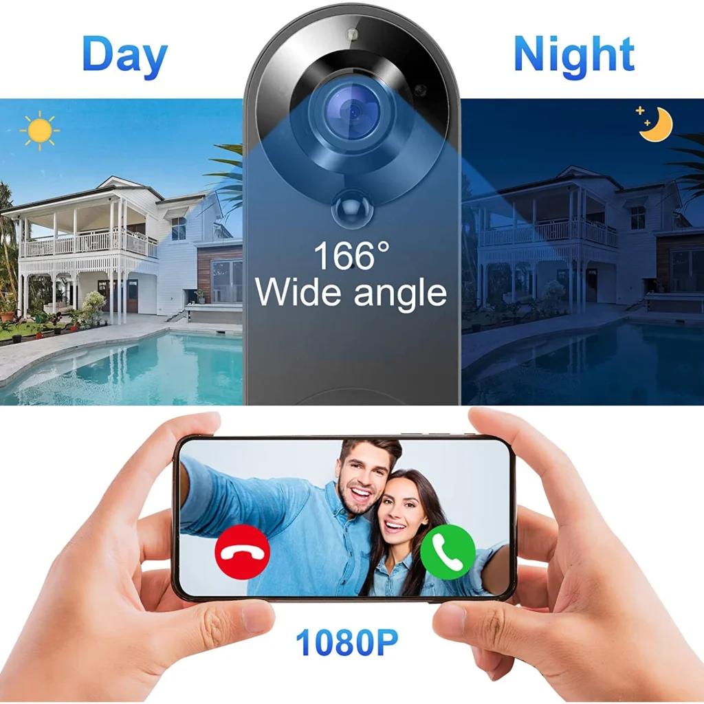 1080P Wireless Video Doorbell Camera WiFi Smart Door Bell with Tuya Integration Night Vision Motion Detect & Intercom for Home S