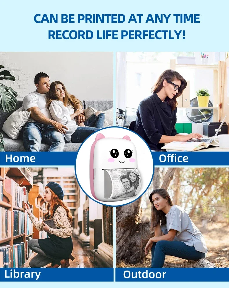 Portable thermal printer mini cat print photo pocket thermal label printer 58mm printing wireless Bluetooth Android iOS printers 19 kf Sfa38893eb0074c9393c54cc55b5b53c2s