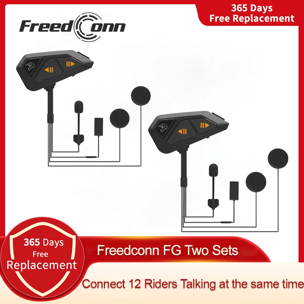 Freedconn FG Motorcycle Intercom Helmet Bluetooth Headset 1000M Interphone Communicator 10 Riders Waterproof FM Radio Music