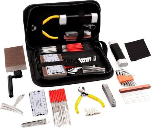 1 45 PCS Guitar Repair Tool Kit, Professional Setup & Maintenance Kit for Acoustic Electric Guitar Bass Ukulele Banjo