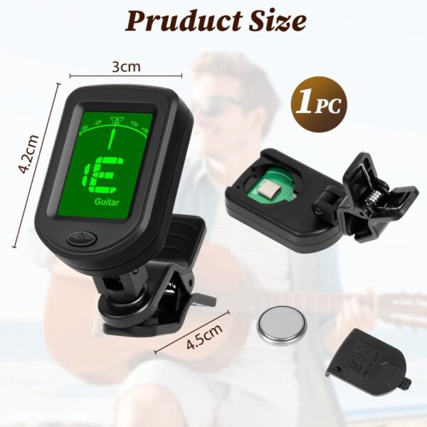 Clip On Guitar Tuner for Acoustic Electric Bass Ukulele Violin - High Accuracy Vibration Sensor with Chromatic Mode