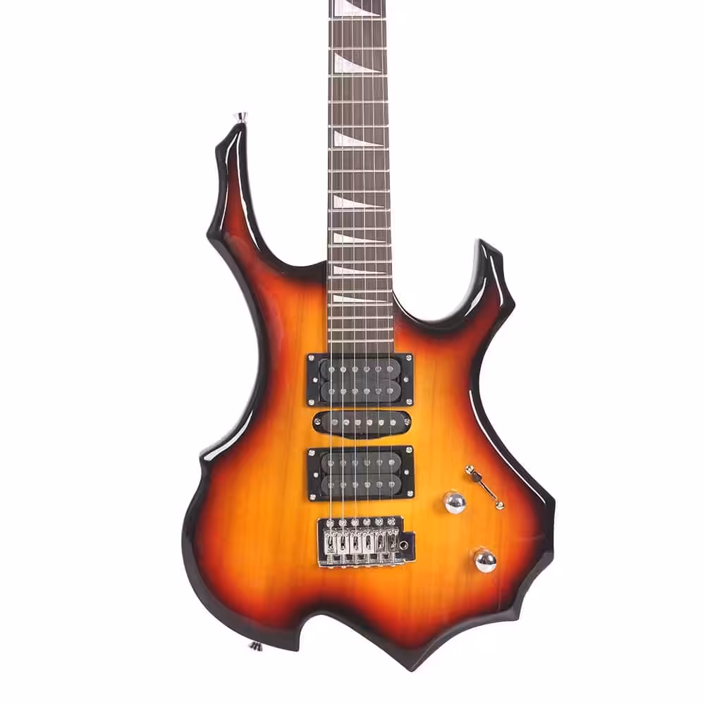 Flame-Shaped Electric Guitar with Rosewood Fingerboard & Tremolo