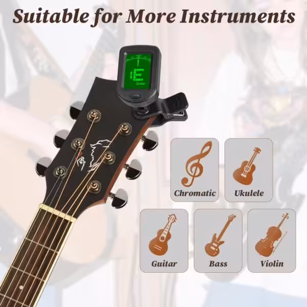 5 Clip-On Tuner for Guitar/Bass/Ukulele/Violin with LCD Display