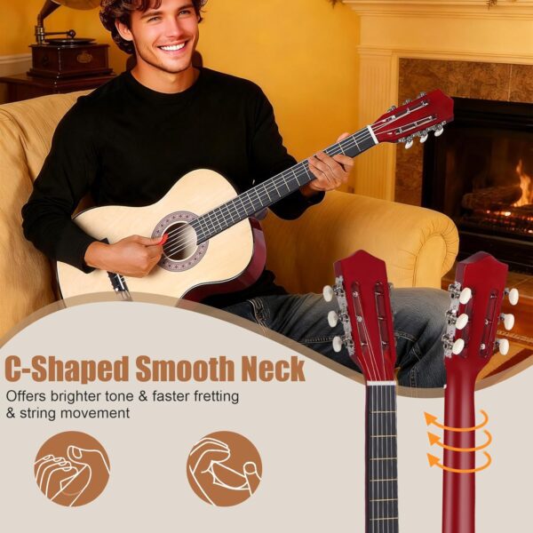 38 Inch Acoustic Guitar Kit for Beginners with Gig Bag, Strap, Strings & Pick, Natural Wood Right-Handed Starter Set