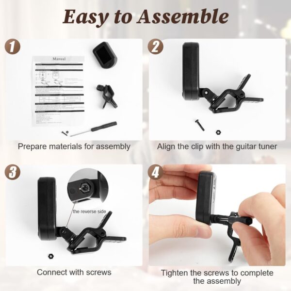 Clip On Guitar Tuner for Acoustic Electric Bass Ukulele Violin - High Accuracy Vibration Sensor with Chromatic Mode