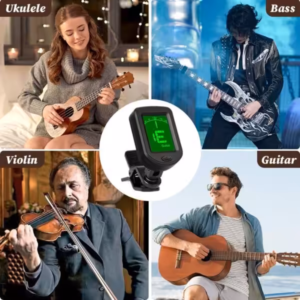 8 Clip-On Tuner for Guitar/Bass/Ukulele/Violin with LCD Display