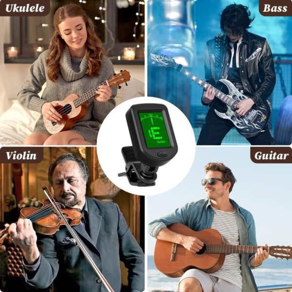 Clip On Guitar Tuner for Acoustic Electric Bass Ukulele Violin - High Accuracy Vibration Sensor with Chromatic Mode