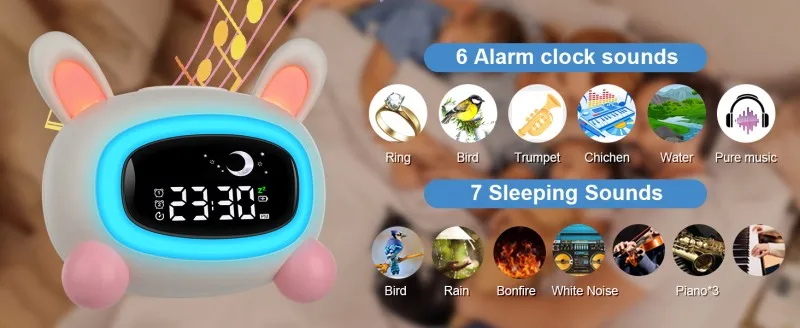 Sleep Training Alarm Clock for Kids: Wake-Up Sound Machine Birthday Gift for Boys and Girls 7 kf S0d5d8bb893a04af0b7776e6fb13816abE