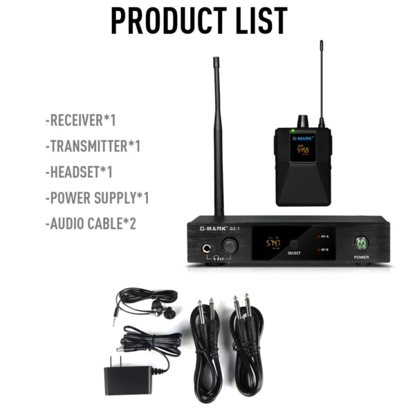 kf-S0fd3644547a94b74b4dc6e71e0aa2267X G-MARK G2.1 UHF Wireless In-Ear Monitoring System, 100-Channel, Rack-Mountable Transmitter, Bodypack Receiver