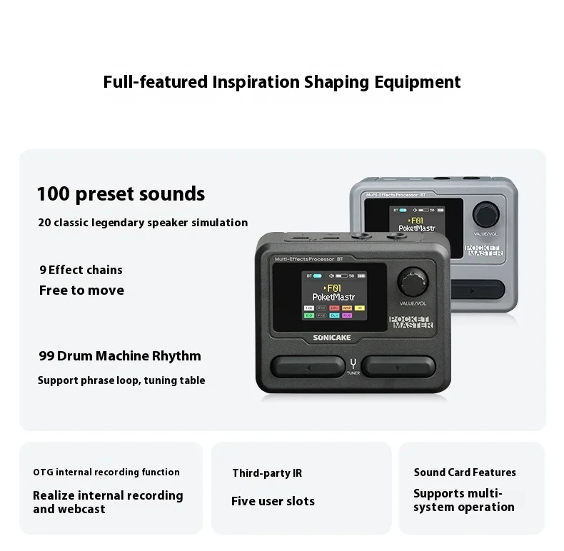SONICAKE Pocket Master Electric Guitar & Bass Amplifier with Customized 1.77 LCD Screen, Modeling IR Multi-Effect, OTG Looper & Gifts 4 kf S153c98a380cb48f98c12da6a472f26efy