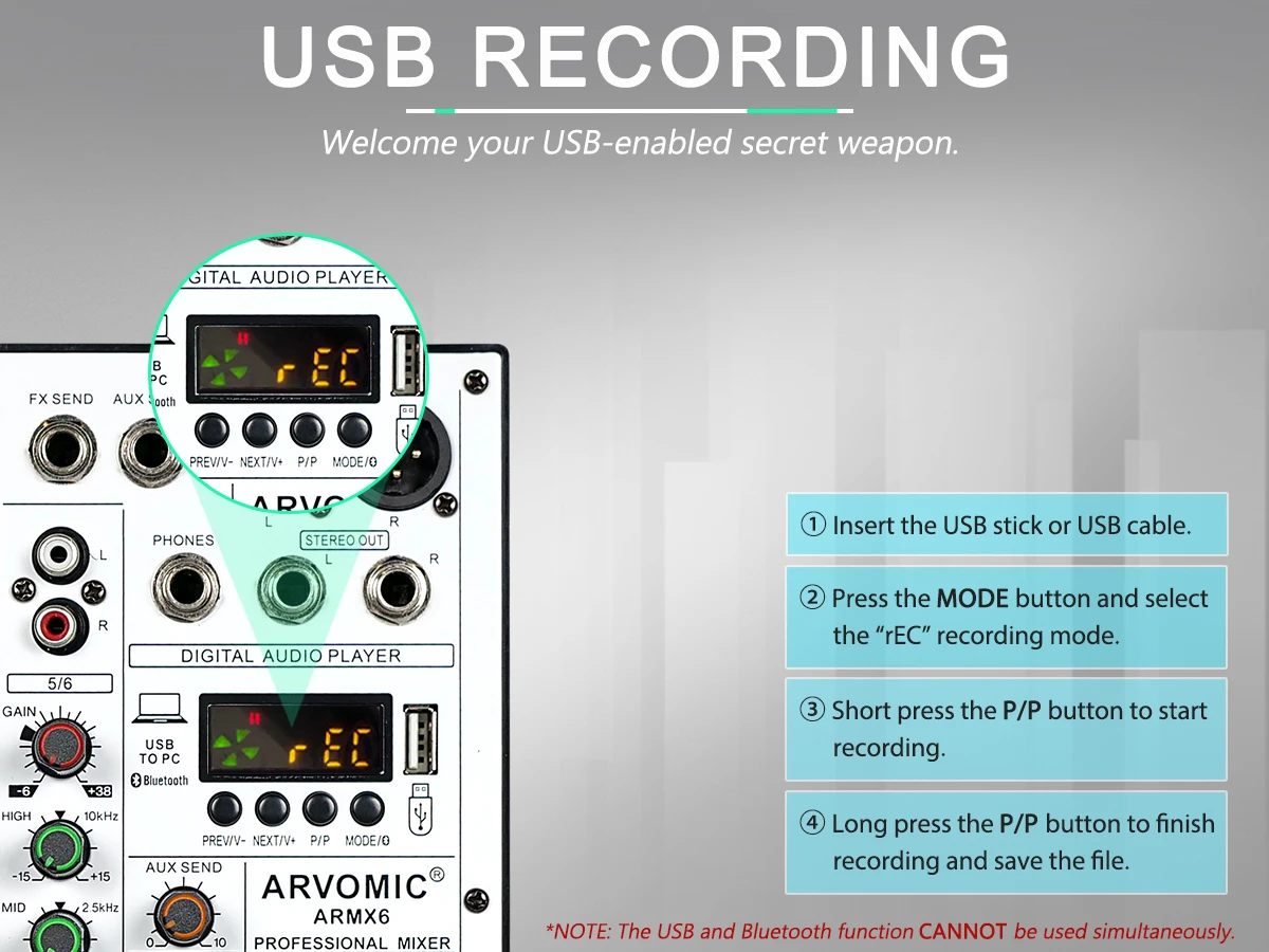Professional 6-Channel DJ Audio Mixer with USB Interface, Bluetooth, 16 DSP Effects, 3-Band EQ, and Portable Design (ARMX-6) 6 kf S33453031aa984afc88ce456f03d38890G