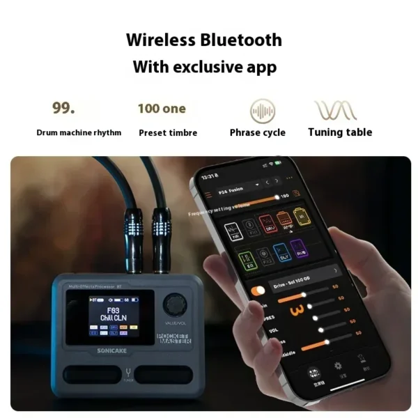 SONICAKE Pocket Master Elektrisk Gitar & Bassforsterker med Tilpasset 1,77" LCD-skjerm, Modellerings IR Multieffekt, OTG Looper & Gavepakke