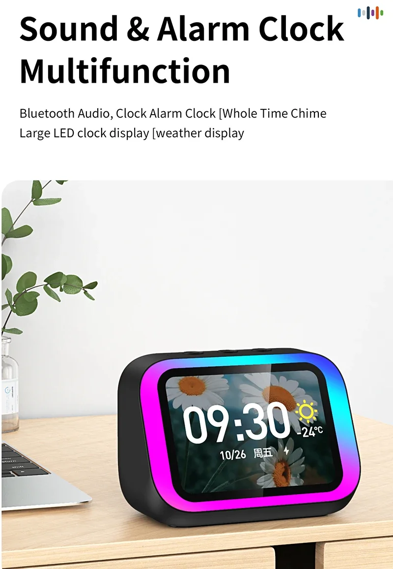 Smart Bluetooth Alarm Clock with Weather Display, Night Light, Music, Stories, and Photo Frame - Perfect Gift with Bluetooth APP 2 kf