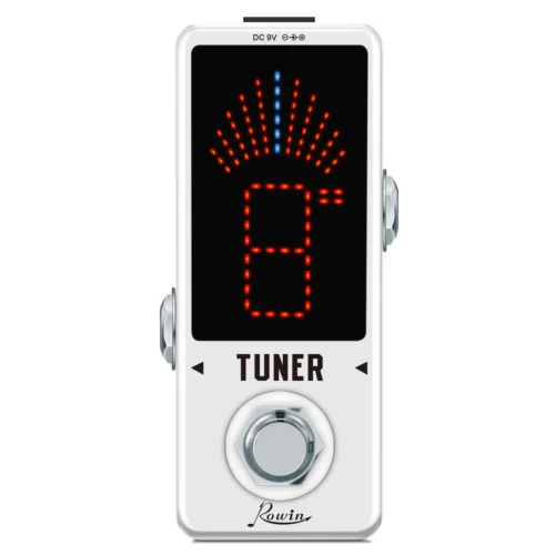 Rowin LT-910 Mini Chromatic Guitar Tuner with LED Display and True Bypass Pedal - Perfect Accessories for Electric Guitar and Bass