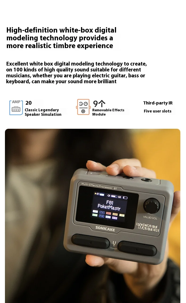 SONICAKE Pocket Master Electric Guitar & Bass Amplifier with Customized 1.77 LCD Screen, Modeling IR Multi-Effect, OTG Looper & Gifts 8 kf S4f25cf120bbb4a0e92927c3cf4b1d0dbb