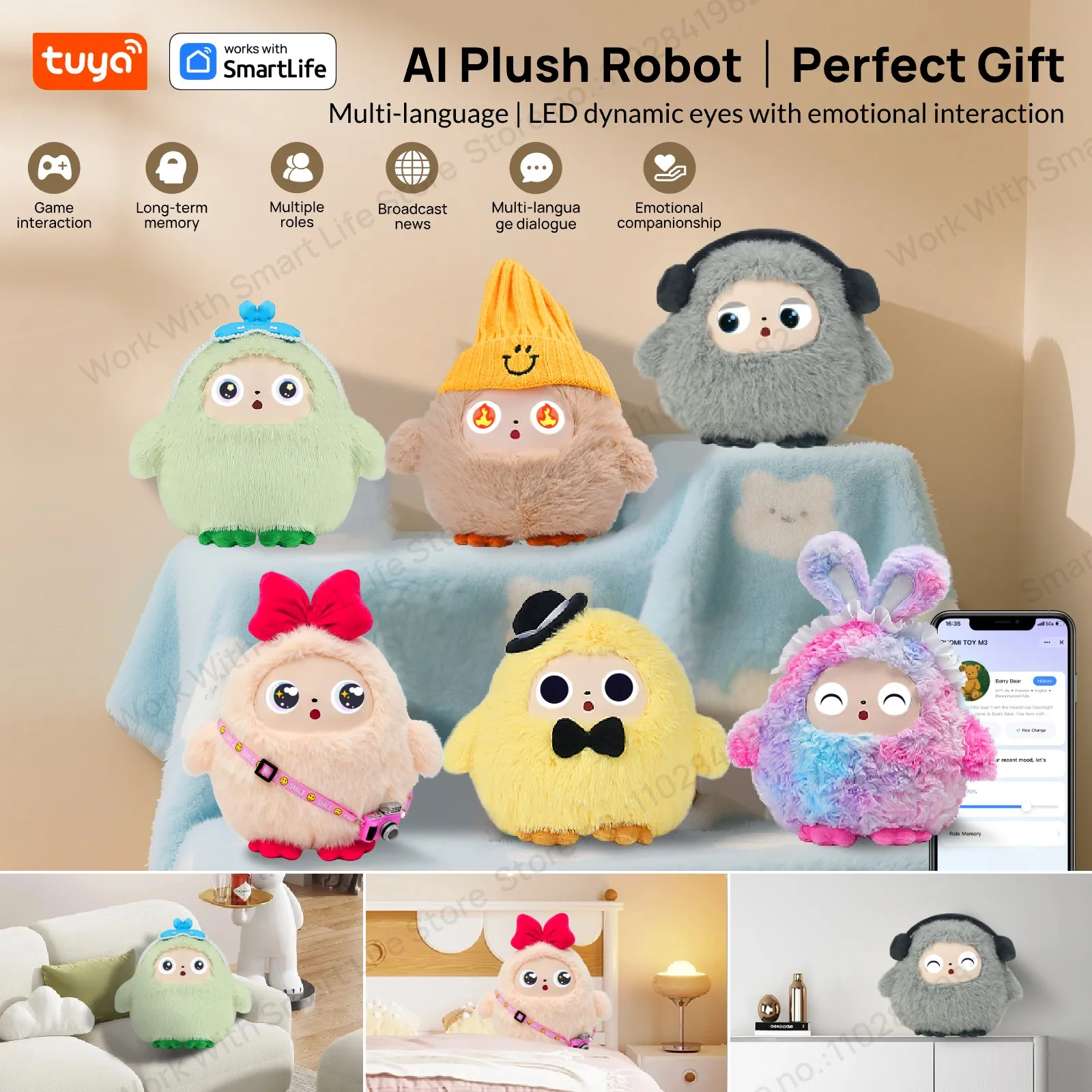 AI Smart Plush Toy with Voice & LED Eyes: Interactive Gift for Kids and Adults - Rechargeable E-Pet with Tuya App Fun Life Experience 2 kf S5f5dea4c437a4ebd8552de0e5c88adb9o
