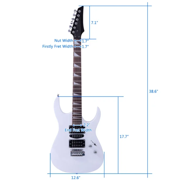 kf-S65dd0e026db74685b1b84979846a5841m Novice Entry Level 170 Electric Guitar with HSH Pickup, Bag, Strap, Paddle, Rocker, Cable Wrench Tool - White