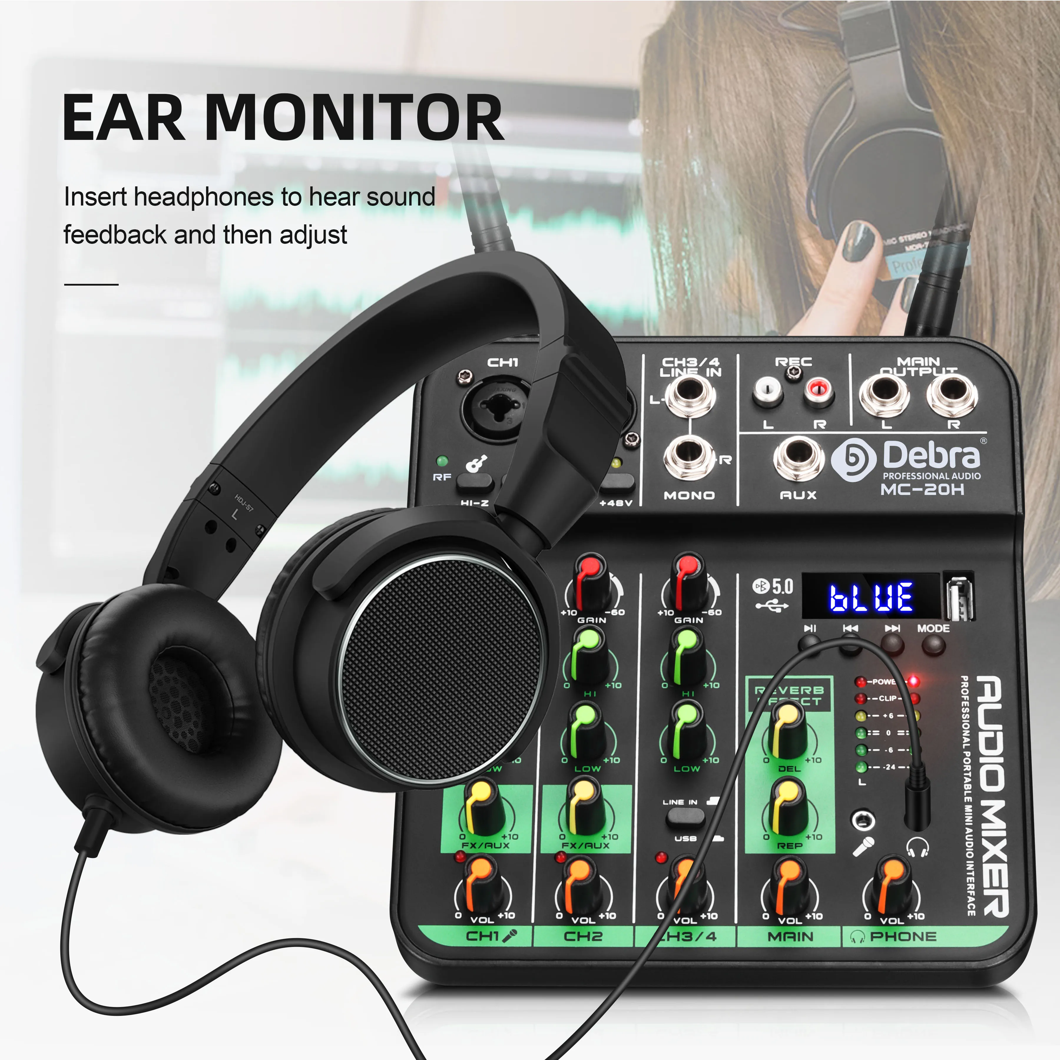 Debra 4-Channel Audio Mixer with UHF Wireless Microphone, Bluetooth Recording, PC Compatibility, Delay and Repeat Effect Audio Interface Mixing Console 13 kf S94fb56042e26479b9458213e8bc2b5f9c