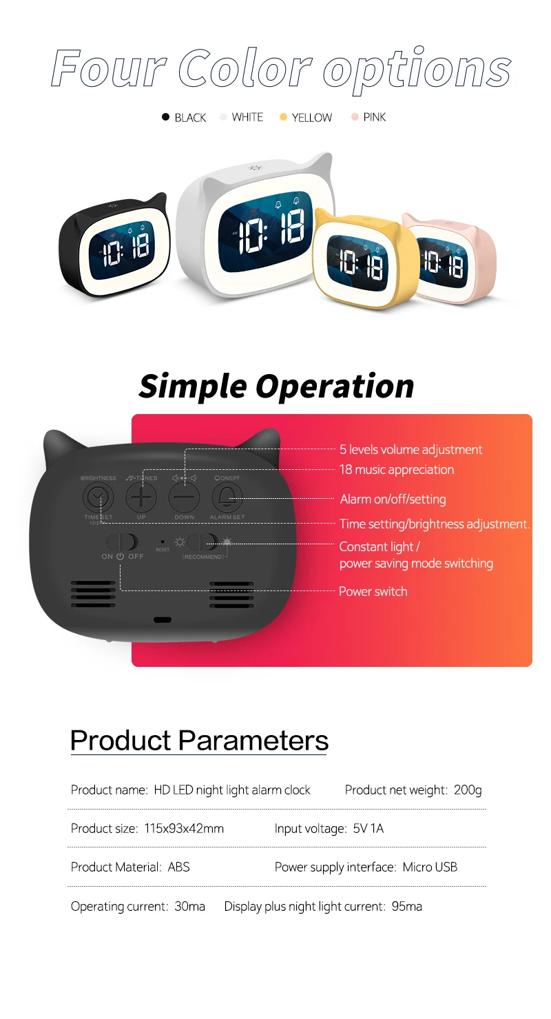 Music LED Digital Alarm Clock with Voice Control and Night Light: 1200mAh Battery Home Table Decoration Desktop Clock 10 kf S980b8ba5d3a247d2be55d570c72053f5X