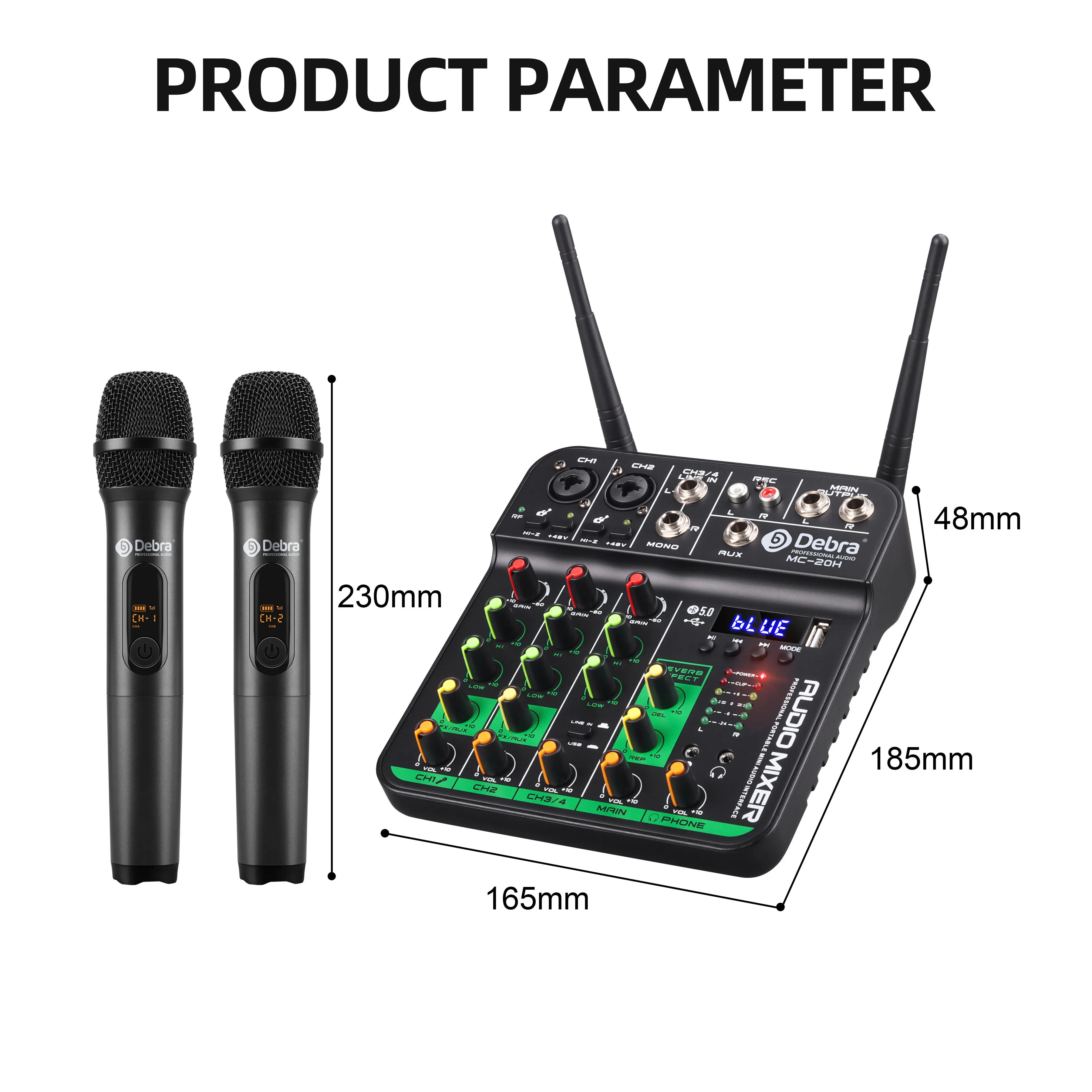 Debra 4-Channel Audio Mixer with UHF Wireless Microphone, Bluetooth Recording, PC Compatibility, Delay and Repeat Effect Audio Interface Mixing Console 18 kf S9c4e62ea0ddd42918d0791c2070d2175W