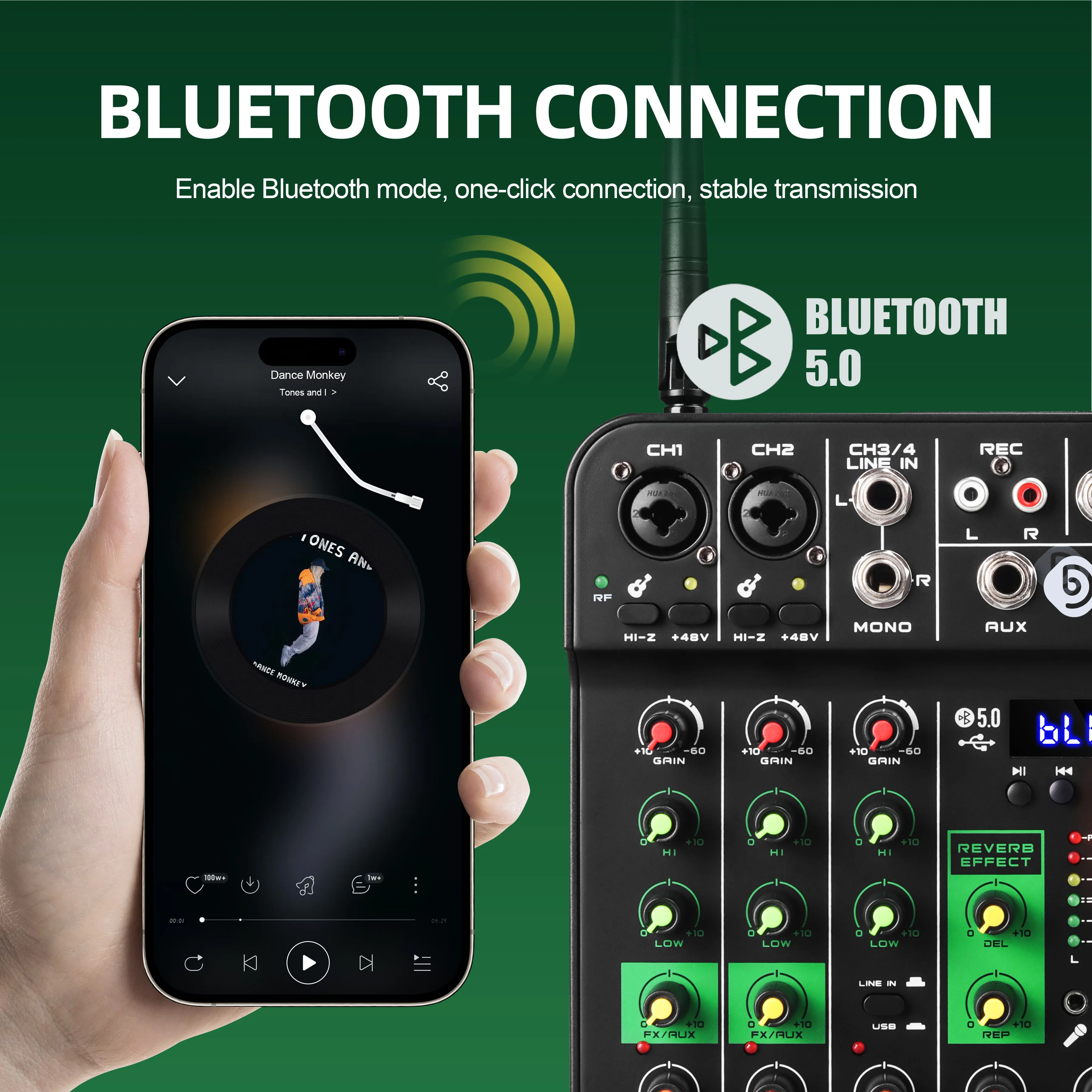 Debra 4-Channel Audio Mixer with UHF Wireless Microphone, Bluetooth Recording, PC Compatibility, Delay and Repeat Effect Audio Interface Mixing Console 5 kf Sa3dad124c41842c990284b0ed6d8ef6a4