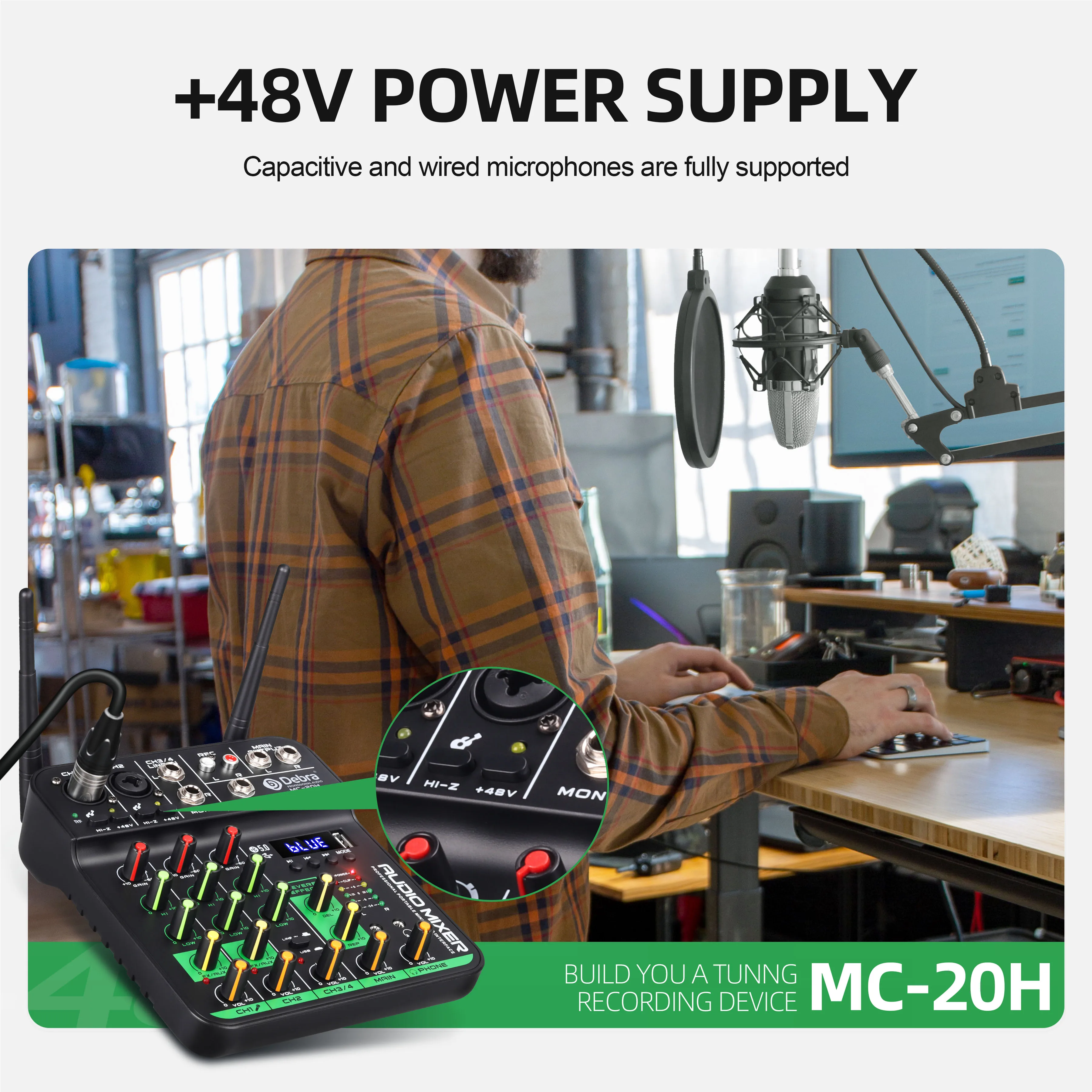 Debra 4-Channel Audio Mixer with UHF Wireless Microphone, Bluetooth Recording, PC Compatibility, Delay and Repeat Effect Audio Interface Mixing Console 7 kf Sb1cf5159839042568d0fe641223e5663o